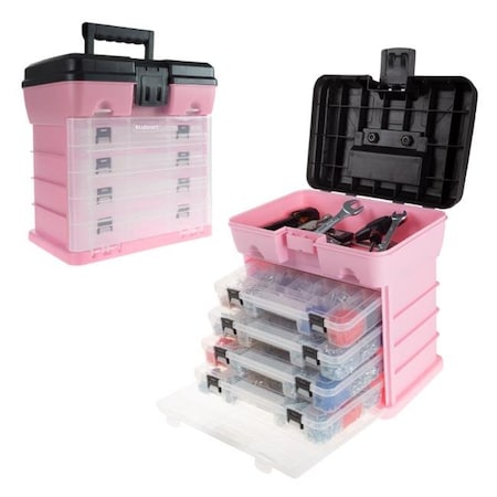 Stalwart Stalwart 75-ST6088 Durable Organizer Utility Box with 4 Compartments for Hardware Storage & Tool Box - Pink 75-ST6088